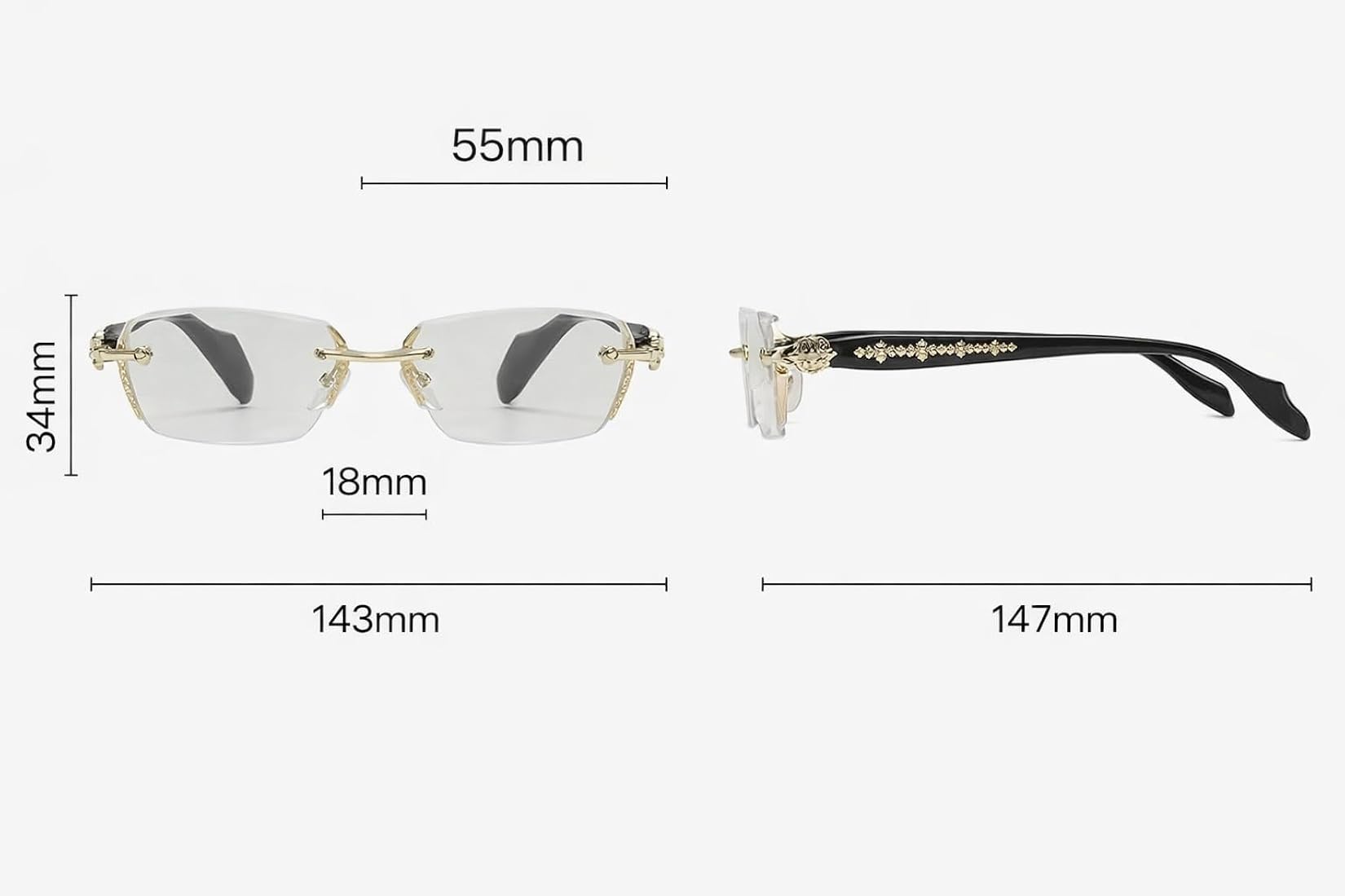 Chrome Hearts Gold Rimless Glass